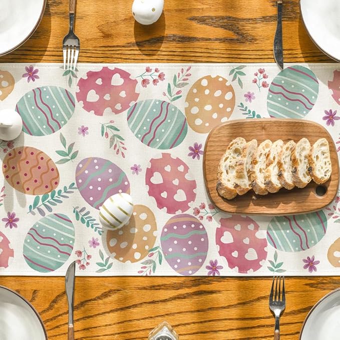 Artoid Mode Watercolour Easter Eggs Table Runner, Seasonal Spring Kitchen Dining Table Decoration for Home Party Decor 13x120 Inch