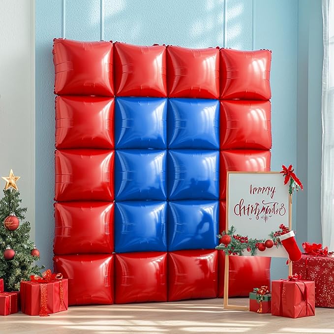 NISOCY 25PCS Red Blue Square Foil Balloons Wall Backdrop Double Sided Red Deep Blue Balloons Arch Kit for Birthday Graduation 4th of July Independence Baby Shower Wedding Party Decorations