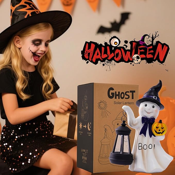 Halloween Decoration Ghost Solar Statue Outdoor - Cute Halloween Decor for Garden Home Patio Balcony : Unique Gifts for Holiday Decorations