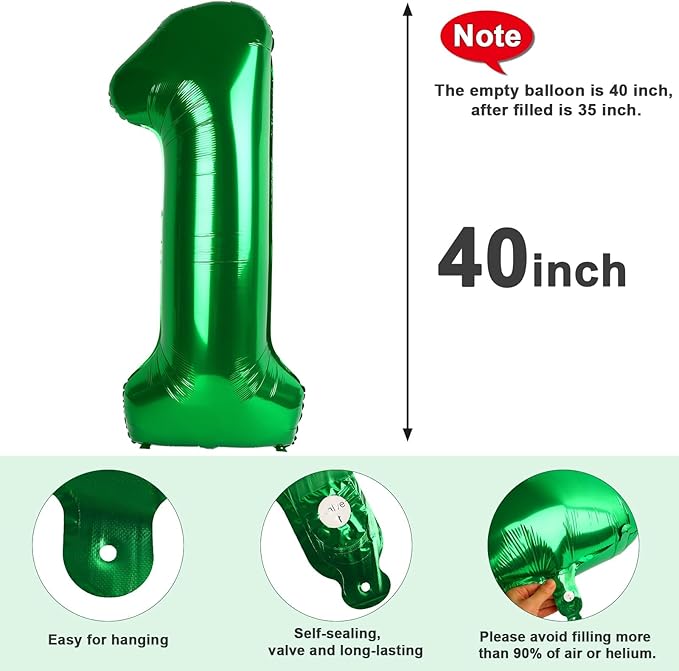 Balloons 40 Inch Number, Large Dark Green Number 13 Balloon Party Decorations for 1 3 31 Birthday Memorial Day, Foil Balloon for Outdoor & Indoor Wedding Supplies