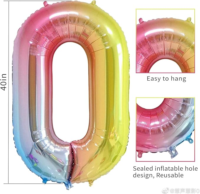 Smlpuame 40 Inch Number Balloons 0-9 Rainbow Gradient Large Number 3 Balloons, Digital Balloons for Birthday Party Celebration Decorations, Helium Foil Number Balloons for Wedding Anniversary