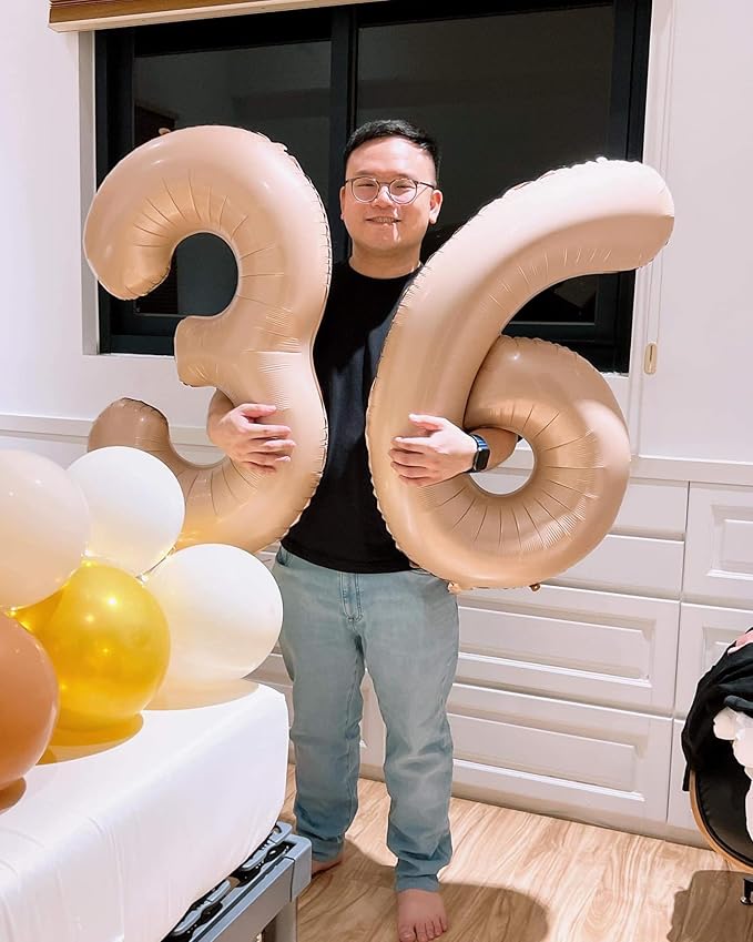 Light Brown Number 1 Balloon for First Birthday 40 Inch, 1st One Number Balloons Birthday Decorations for Girl Boy Toddler Baby