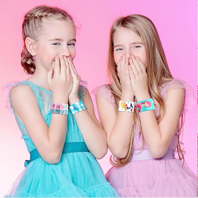 36 PCS Mermaids Slap Bracelets Kids Party Favors,Bulk Snap Bracelet Party Favors Supplies for kids&teens Gifts Teacher Classroom School Favors Prizes Exchanging Gift