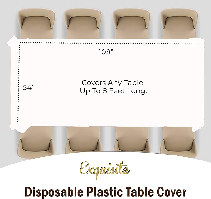 Exquisite Party Solids 6-Pack Premium Plastic Tablecloth 54in. x 108in. Rectangle Plastic Table Cover - White