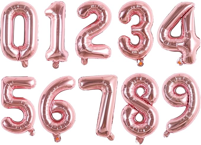 TONIFUL Balloons 16 Inch Rose Gold 0-9 Number Mylar Foil Balloons 10 Pcs Custom digitalal Balloons for 2026 New Year Eve Birthday Party Engagement Graduations Anniversary Baby Shower