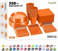 Party Solids 350 Pieces Orange Plastic Plates For Party, Orange Disposable Plates Set, 50 Of Each 9" Dinner Plate Set, 7" Dessert Plate, Cups, Napkins & Cutlery Plastic Dinnerware Set
