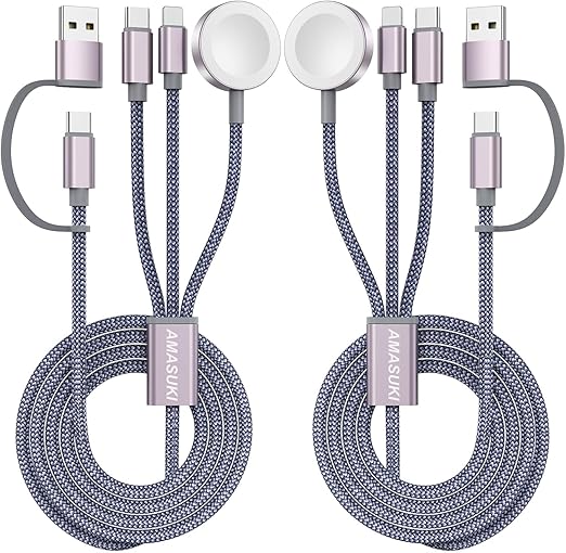 2Pack Travel Essentials,Multi Charging Cable 3 in 2 USB C for Apple Watch Charger,iPhone Charger,Cruise Vacation Camping,Portable for iWatch Series 11-2/Ultra/SE & iPhone 17-12,Sony PSP Cables