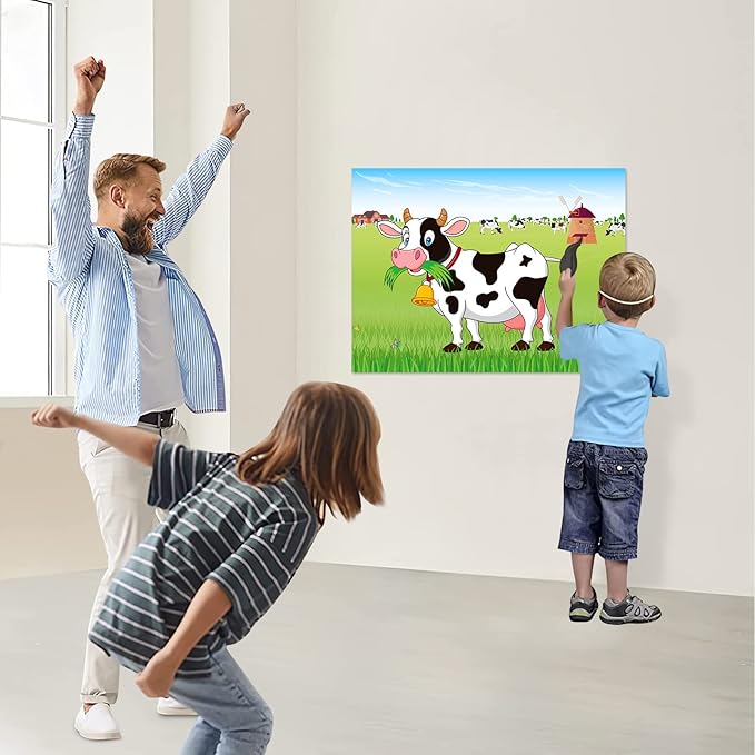 ASTARON Pin The Tail on The Cow Game with 30 Tail Stickers for Farm Birthday Supplies Pin Game, Boys Girls Animal Party Favors Christmas Decorations Home Wall Decor