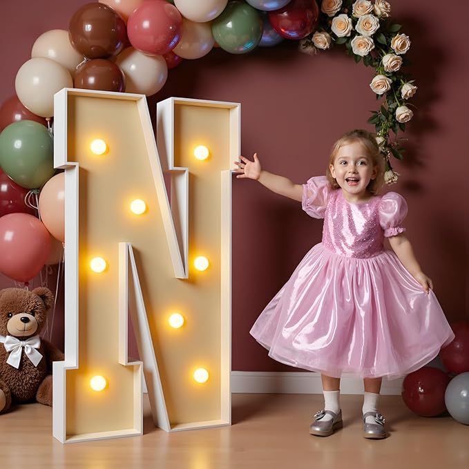 imprsv 3FT Block Marquee Letters Light Up Letters for Birthday Baby Shower Party Backdrop Decor, Large Light Up N for Wedding Decorations Engagement Party Decorations