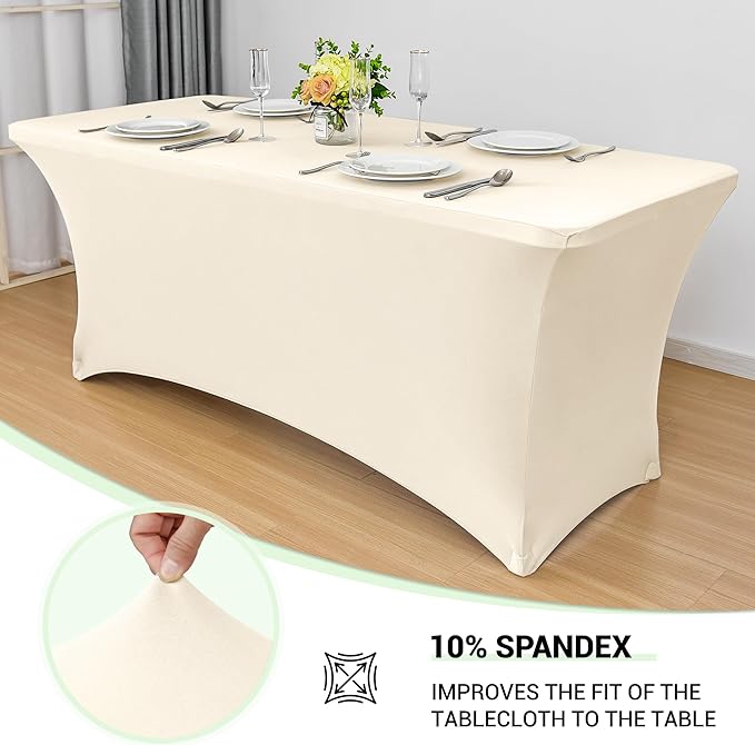 Obstal 6 Pack Stretch Spandex Table Covers for 6 Foot Tables - 6 FT Universal Rectangular Fitted Tablecloth Protector for Wedding, Banquet, Party (Cream, 72 Length x 30 Width x 30 Height Inches)