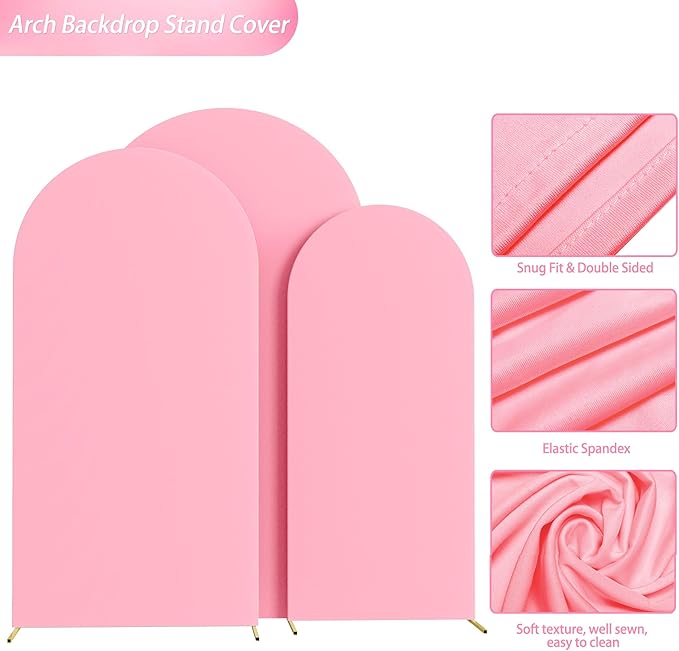 Wokceer Wedding Arch Cover (7.2FT, 6.6FT, 6FT) Set of 3 Spandex Fitted Wedding Arch Stand Covers for Round Top Chiara Arch Backdrop Stands Cover for Birthday Party Ceremony Banquet Decor Pink