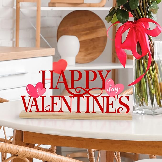 COCHIE Metal Happy Valentine's Day Sign, Valentines Day Decorations for Home, Party, Shelf, Mantel, Indoor, Valentine Heart Decor, Valentines Day Table Top Decoration (Valentine)