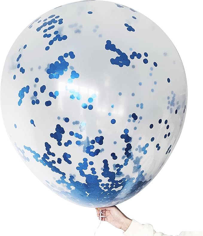 36 Inch Jumbo Blue Confetti Balloons Round Latex Balloons,Giant Confetti Balloons for Birthday Wedding Baby Shower Party Decor (6pcs)