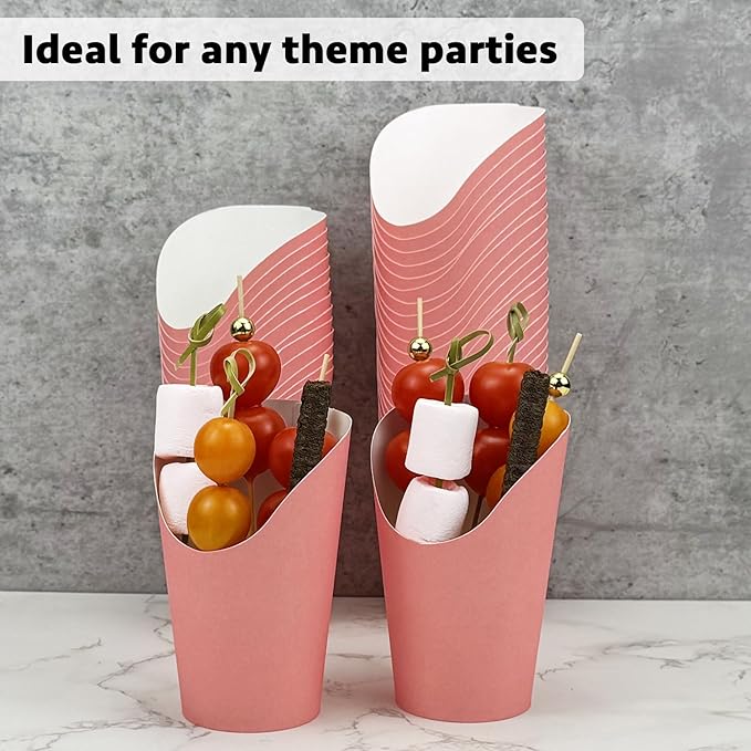 CAMKYDE 50 Pcs French Fries Holder, 12oz Disposable Paper French Fry Cups Charcuterie Cups for all Occasions (12oz, Pink)
