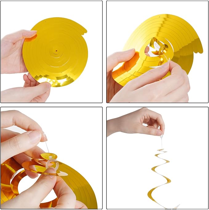 Gold Ceiling Swirl Foil Decorations Hanging Plastic Streamer Themed Swirl Party Decoration for Wedding Thanksgiving Day Graduation Celebration, Pack of 28