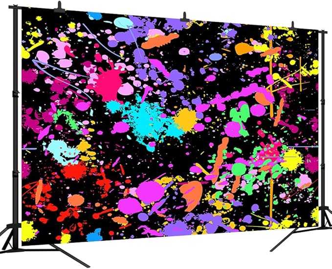 12x8Ft Neno Glow in The Dark Birthday Backdrops Colorful Graffiti Splash Paint Party Background Slime Happy Birthday Black Light Sleppover Party Decorations Birthday Banner, CEM123-12x8