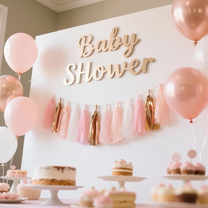 Rose Gold Peach White Pink Tassel Garland Banner, 20 Pack, Tassel Garland Party Decorations for Birthday, Boho Music Festival, Baby Shower,Bridal,Wedding