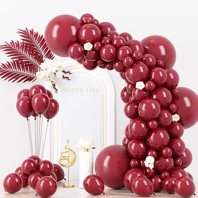 130pcs Burgundy Balloons Different Sizes 18" 12" 10" 5" Wine Red Balloons for Birthday Graduation Bride Baby Shower Wedding Decorations