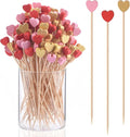 JtmyAota 100 Pack Heart-Shaped Bamboo Cocktail Picks, 4.7" Heart Toothpicks for Appetizers, Natural Bamboo Food Picks for Valentines Wedding Birthday Party Decoration