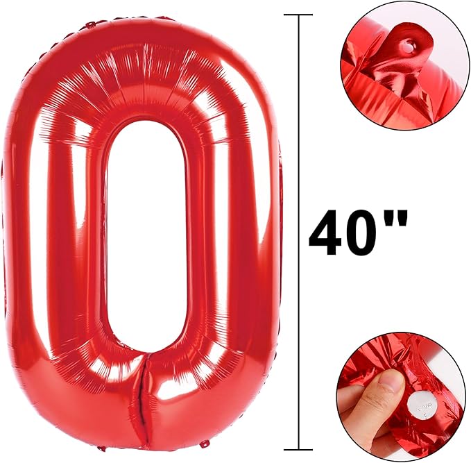 Red 0 Balloon Number Balloon 40 Inch, 0 Digital 0 Helium Balloons 10 20 30 40 50 100 Birthday Decorations Birthday Party Anniversary Supplies Decorations