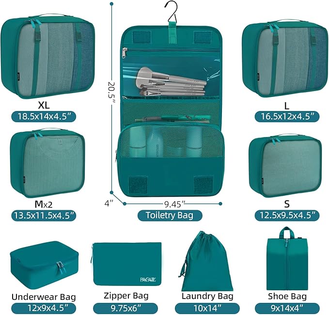 BAGAIL 6 Set/8 Set/10 Set Packing Cubes Various Sizes Packing Organizer for Travel Accessories Luggage Carry On Suitcase
