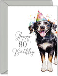80th Birthday Cards for Men Women - Party Dog - Happy Birthday Card for 80 Year Old Man Woman Grandpa Grandma Dad Mom Uncle Auntie Cousin, A5 Bday Greeting Cards