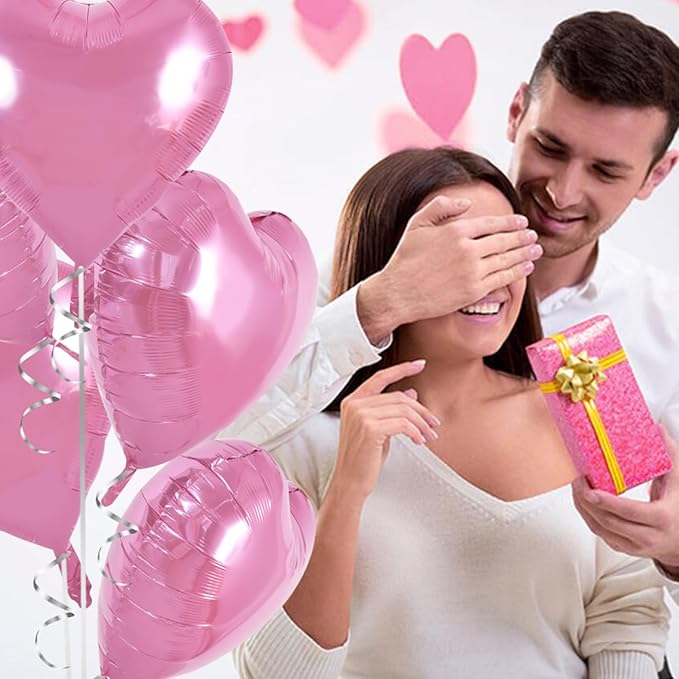 TONIFUL 30Pcs 18 Inch Pink Heart Balloons Pink Heart Shape Foil Mylar Balloons Decoration for Birthday Valentine's Day Wedding Bridal Shower Anniversary Engagement Party Supplies