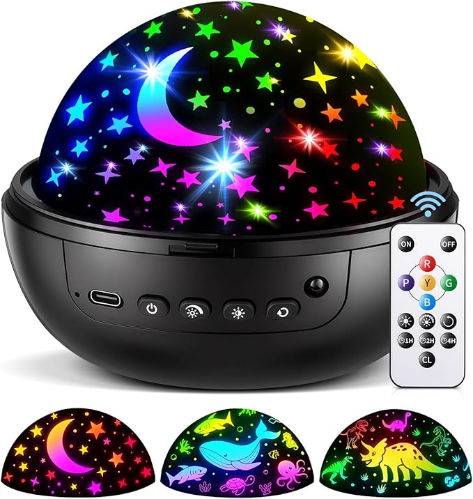 COOLNIGHT Night Light for Kids,93 Lighting+3 Films Kids Night Light Projector,Remote+Dimmable Star Projector,360° Ceiling Stars Glow in The Dark Stars,Christmas Gifts for 4 Year Old Boy Birthday Gift