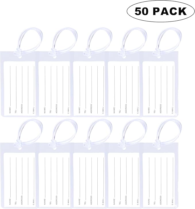 50 Pack Luggage Tags for Suitcases, Airplane Travel Essentials for Flying, International Travel Must Haves, and Luggage Accessories by Sodsay