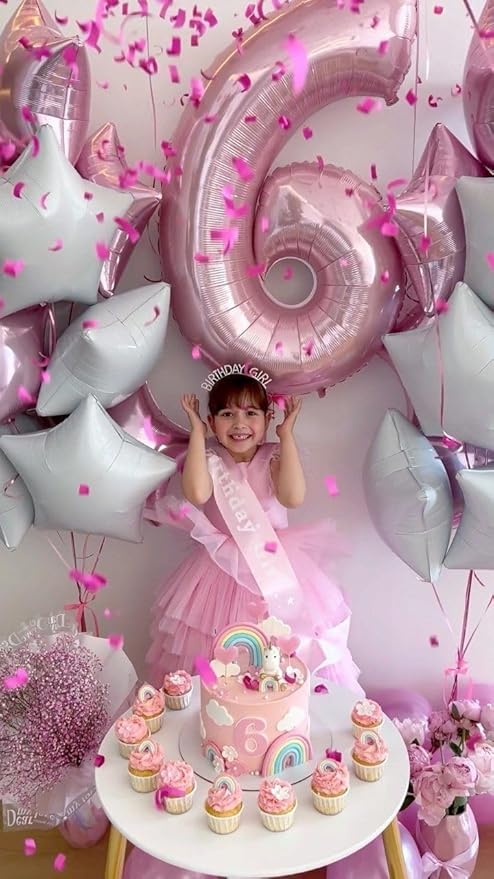 Number 6 Balloon 40 Inch, 6th Birthday Balloon for Boy Girl, Pink 16 60 61 65 Numbers Balloons Birthday Party Wedding Events Decorations