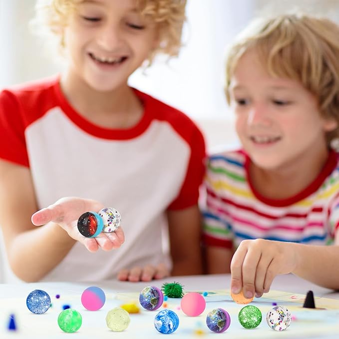 Hxezoc 24 Pcs Bouncy Balls for Kids, 32mm 6 Styles Rubber Bounce Balls Bulk for Party Favors, Goodie Bag Fillers, Easter Gift Bag Stuffers, Basket Stuffers, Classroom Prizes