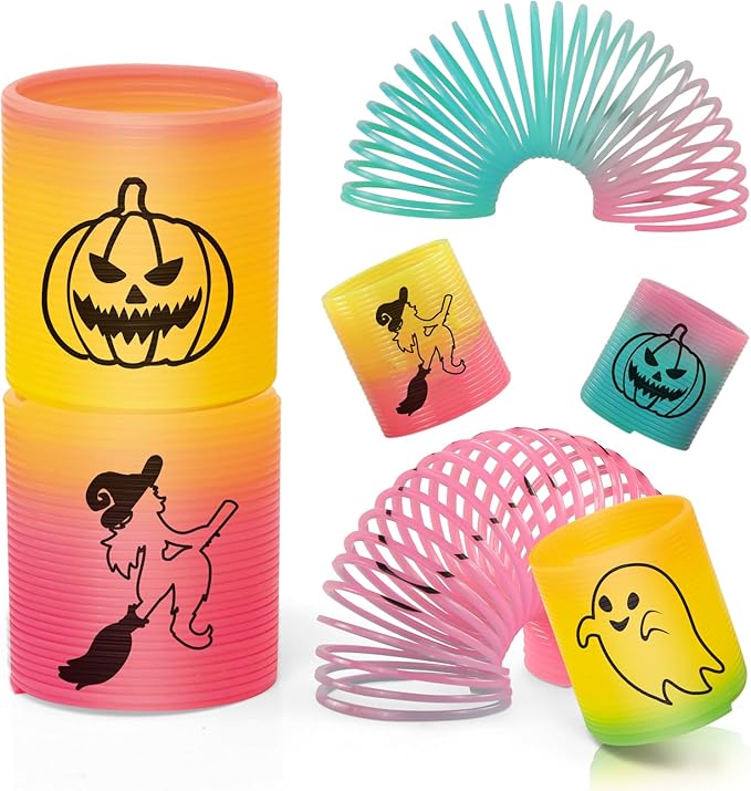 36 Packs Spring Rainbow Magic Fidget Stress Coil Mini Springs Bulk Toys Party Favor Birthday Carnival Prize Goodie Bag Stuffers For Kids Boys Girls (Halloween)