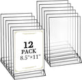 Floroom 12 Pack 8.5x11 Inch Clear Acrylic Sign Holders, Double-Sided Black Display Stand Picture Frames for Table Numbers, Menus, Flyers, Weddings, and Offices