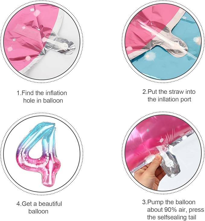 Number 4 Balloon, 40 Inch Large 4 Balloons for Birthday Party Decoration, Pink Blue Purple Number 4 Ballon for 4, 14, 24, 40 Celebration, Birthday, Christmas, Anniversary Decor