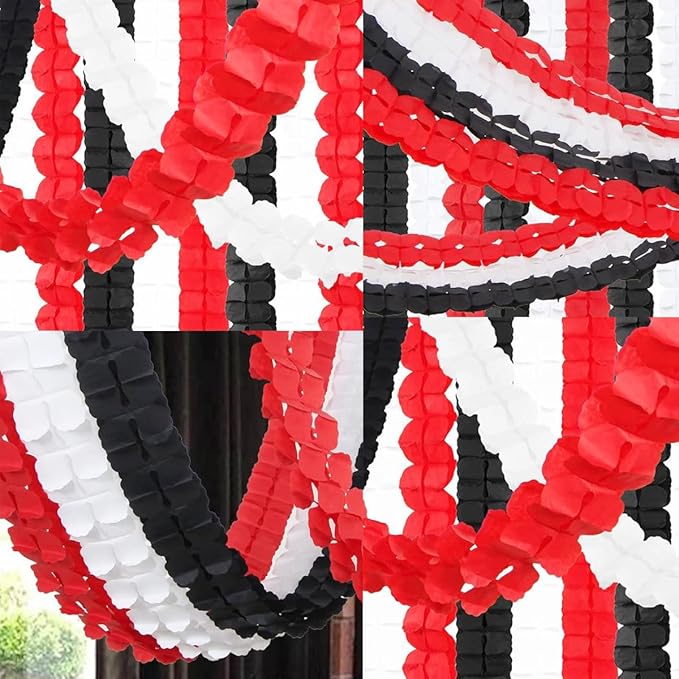 10PCS Four Leaf Clover Paper Flowers Garland Decorations Four Leaf Clover Paper Banner Tissue Paper Streamers Reusable Hanging Garland for Wedding Party Backdrop Home Decor(White Black red kit)