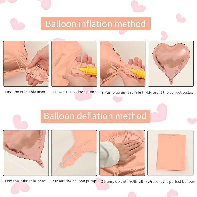 Rose Gold Foil Heart Balloons, 10PCS Rose Gold Heart Shape Balloons, Valentines Balloons 18inch Foil Balloons for Helium Birthday Decorations for Valentines Day, Wedding, Brithday Party, Baby Shower