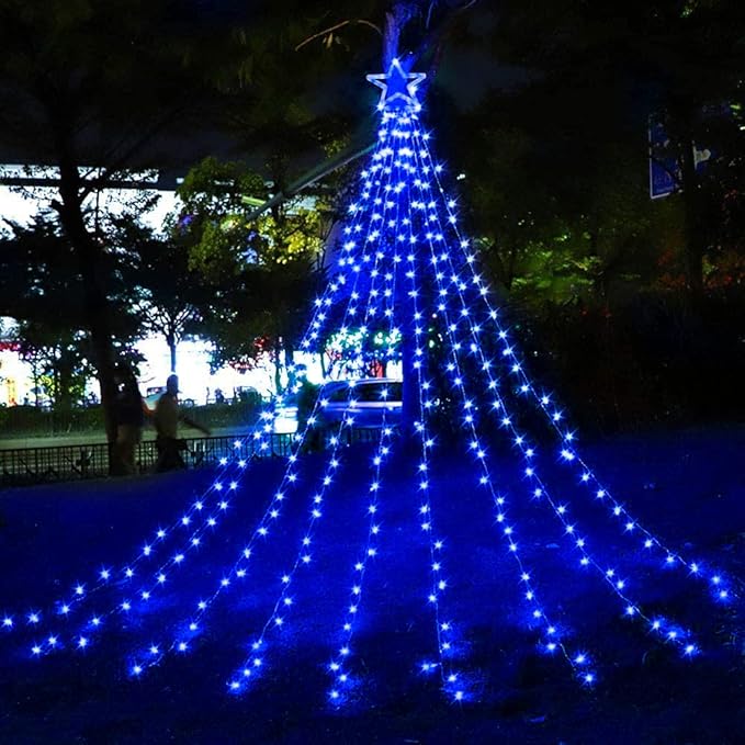 Christmas Decorations Outdoor Lights,11.5 ft 317 LED Star Christmas Tree Lights,8 Memory Lighting Modes&Timer Christmas Star Lights for Yard,Wedding,Party,Christmas Decorations (Blue)