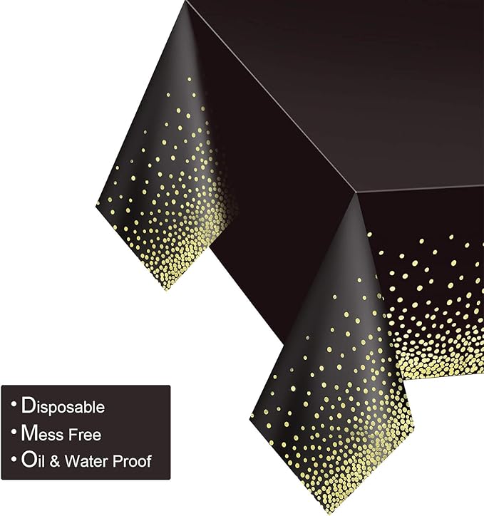 Gexolenu 4 Pack Black and Gold Plastic Tablecloth for Rectangle Tables(54" x 108"), Party Table Cover for Birthday, Table Cloths for Graduation, Retirement Party Decoration, Class of 2026