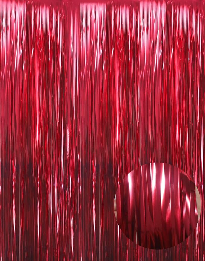 GOER 6.4 ft x 9.8 ft Metallic Tinsel Foil Fringe Curtains,Pack of 2 Party Streamer Backdrop for Birthday,Graduation Decorations and New Year Eve (Burgundy)
