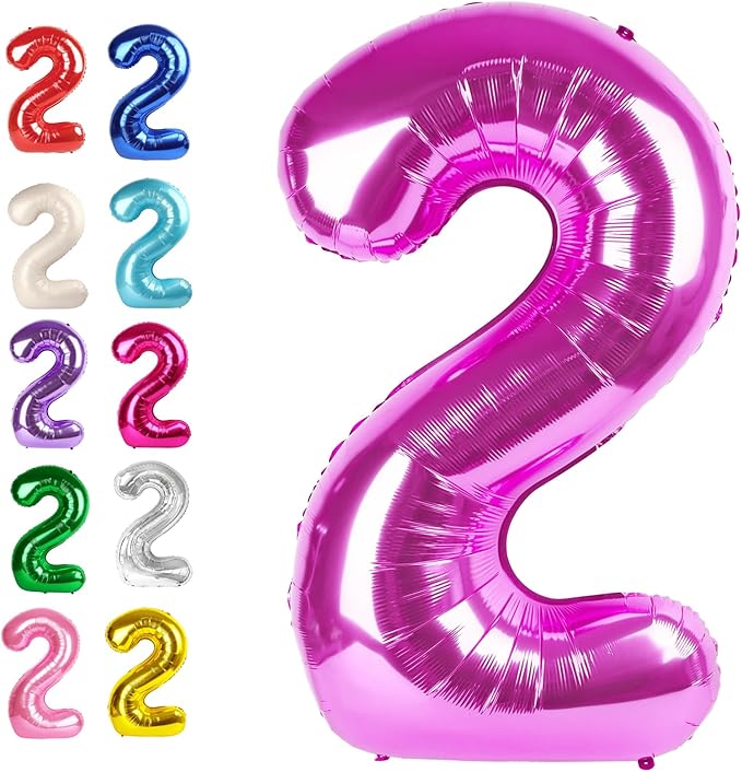 Big 40 Inch Rosy Purple 2 Number Balloon Birthday Decoration, 2026 Rosy Purple Number 2 Helium Balloons 12 20 22 23 24 26 28 32 42 Celebration, Boy Girl Baby Anniversary Party Graduations Supplies