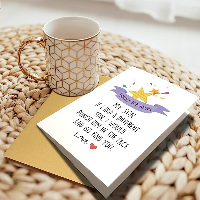 Chenive Funny Birthday Card for Son, Humorous Son Birthday Card from Mom Dad, Hilarious Son Fathers Day Card, Father's Day Card for Son, Thank You for Being My Son