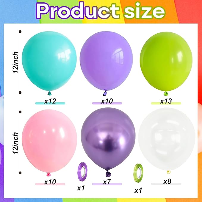Pink Blue Purple Party Balloons, Pack of 60 12 inch Monster Balloons with Clear Balloon, Pink Metallic Purple Teal Green Balloons for Kids Magic Theme Birthday Baby Shower Party Decorations Supplies