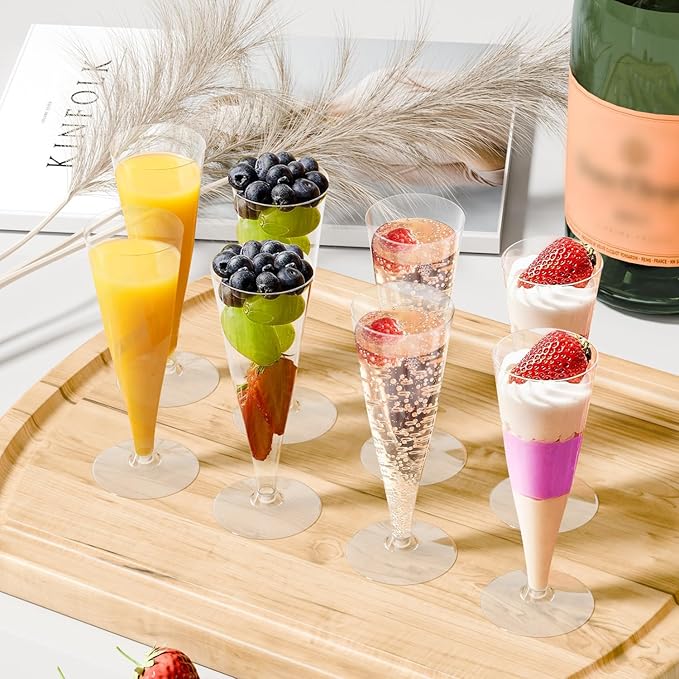 200 Pack Plastic Champagne Flutes Disposable Wine Glasses, 4.5 Oz Clear Mimosa Glasses Bulk Cocktail Toasting Cups for Women's Party Supplies Wedding Bride Bar, Copas De Plastico Para Brindis