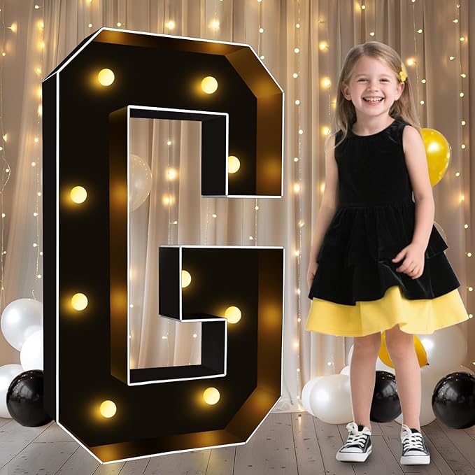 Pooqla 3FT Marquee Light Up Letters, Black LED Party Decor Large Marquee Letters 3 Feet Tall, Giant Mosaic Letter for Birthday Graduation Anniversary Wedding Decoration, Letter G
