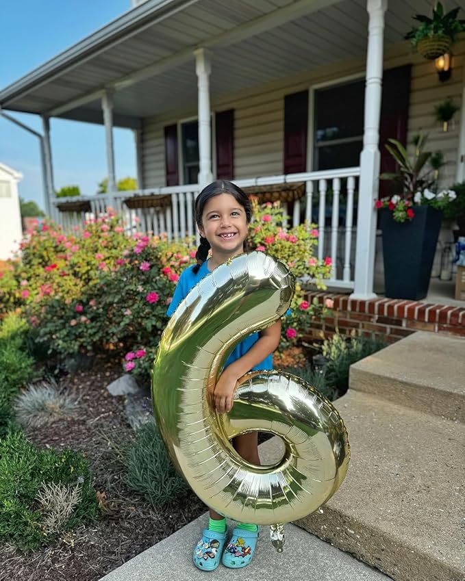 40 Inch Champagne Gold Number 6 Balloon, Giant 6 Number Balloons for 6th Birthday Decorations, Party Supplies for Baby Boy Girl, Champagne Gold Party Decor