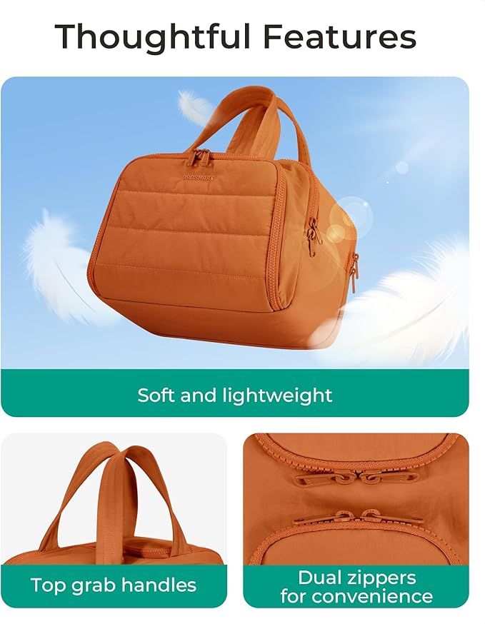 BAGSMART Travel Toiletry Bag, Puffy Toiletry Bag for Women, Wide-open toiletry bags for traveling, Large Travel Cosmetic Makeup Bag Organizer for Accessories,Toiletrie (Sandstore Brown)