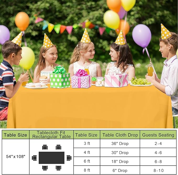 Smiry Disposable Table Cloth - 15 Pack, 54 x 108 Inch Waterproof Rectangle Tablecloths for Parties, Decorative Plastic Table Cover, Leakproof & Sturdy, Mustard Yellow