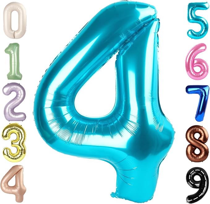 40 Inch Large Numbers Balloon, 4 Light Blue Ballon for 4th 14 40 44 Birthday Party, Balloon 4 Number for Graduations Wedding Supplies