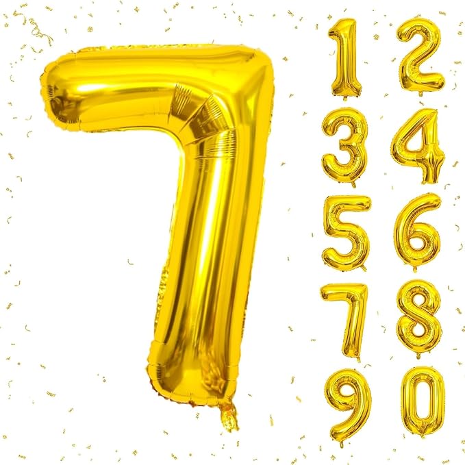 16 In Gold Large Numbers Balloons 0-9, Self Inflating Number 7 Balloons for Boys Girls, Big Gold Digit 7 Balloons for Women Men Birthday Party Anniversary Wedding Supplies Decorations