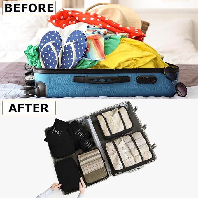 8 Set Packing Cubes for Suitcases Travel Luggage Packing Organizers,Travel Essentials Accessories Luggage Organizer with Shoe Bag Tioletry/Laundry Bag(Black)
